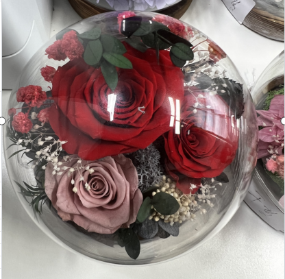 Preserved Flowers in Glass Dome QM1 - Red