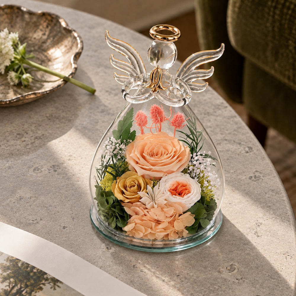 Angel Champagne Keepsake displayed on a stone table