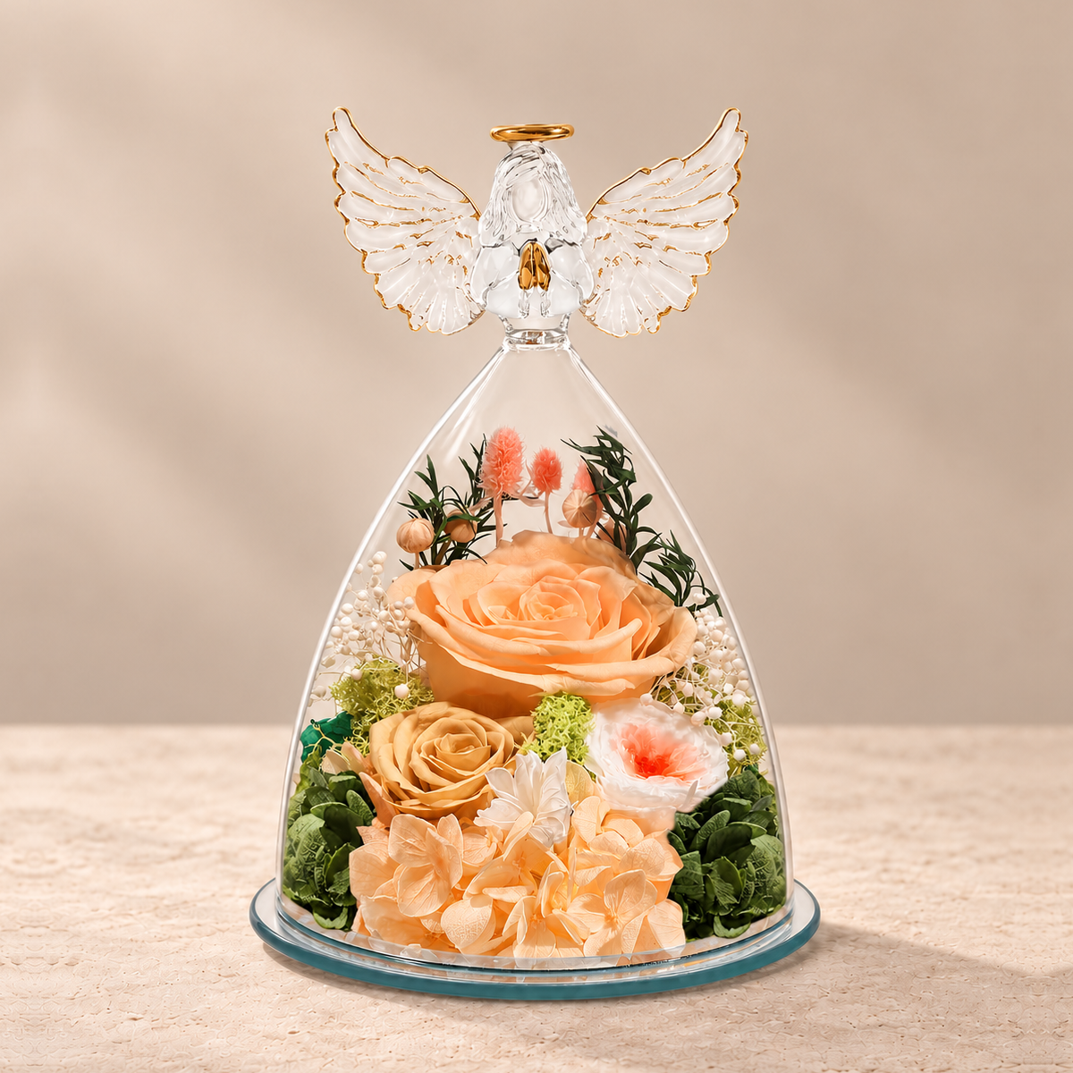 Champagne Angel Wings Keepsake on a warm neutral background
