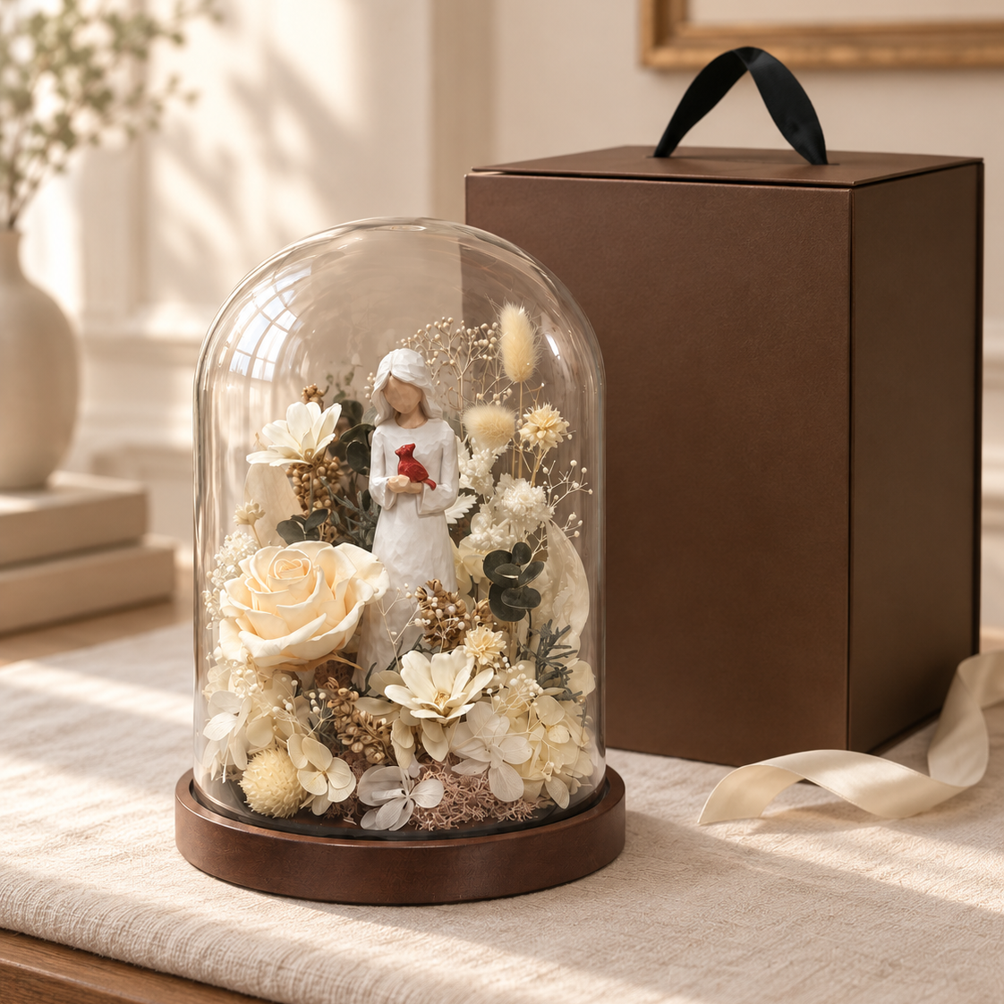 Cardinal glass dome with gift-ready packaging