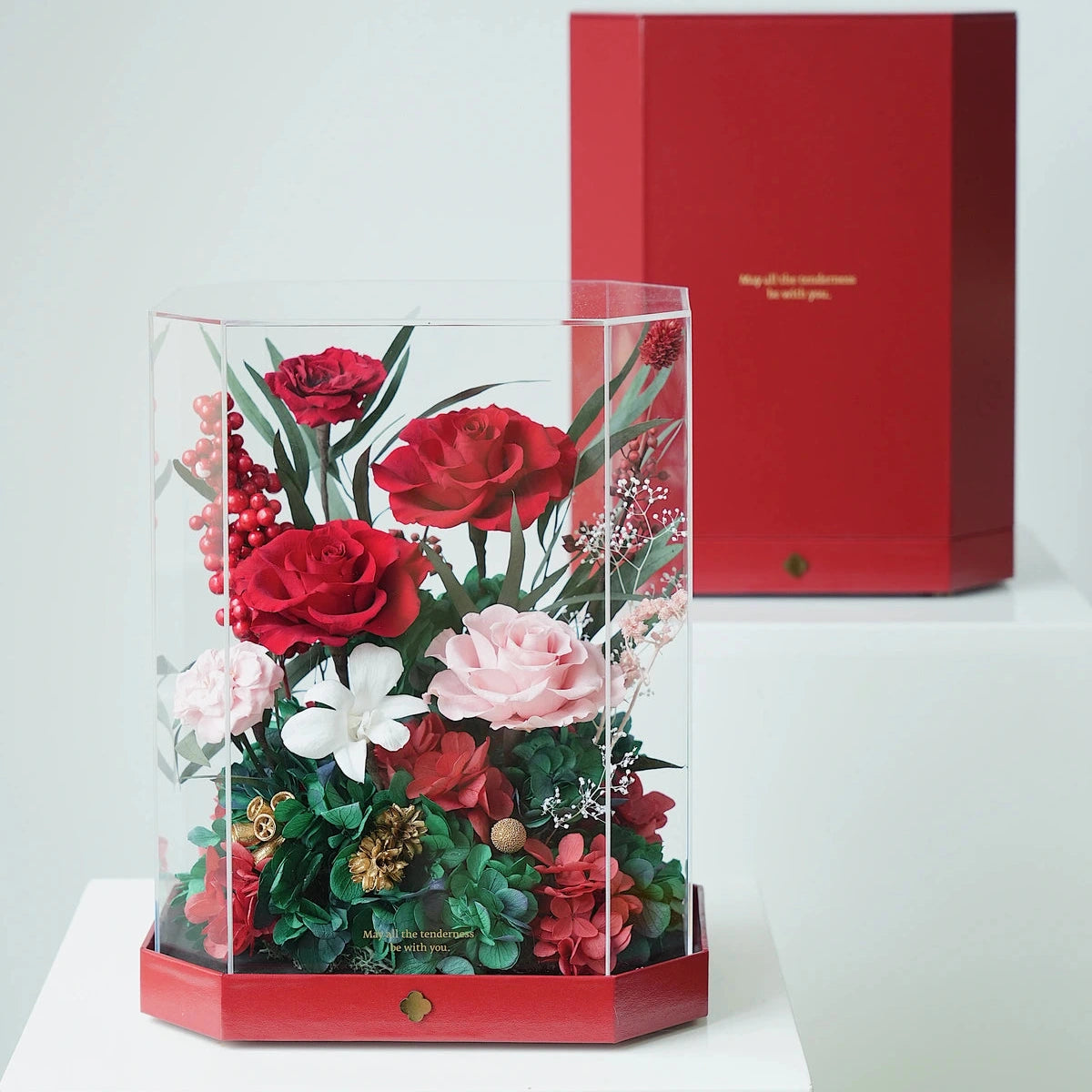 tall red octagonal flower box: product detail or setting
