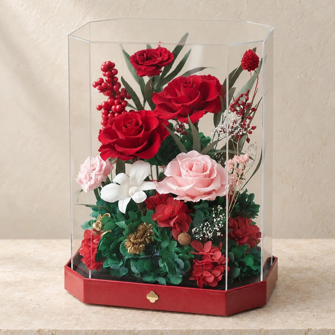tall red octagonal flower box: complete product