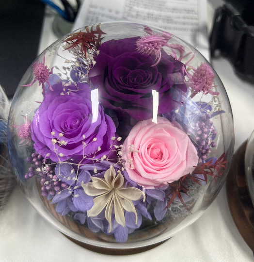 Preserved Flowers in Glass Dome QM1 - Purple