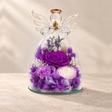Purple Angel Glass Keepsake on a warm neutral background