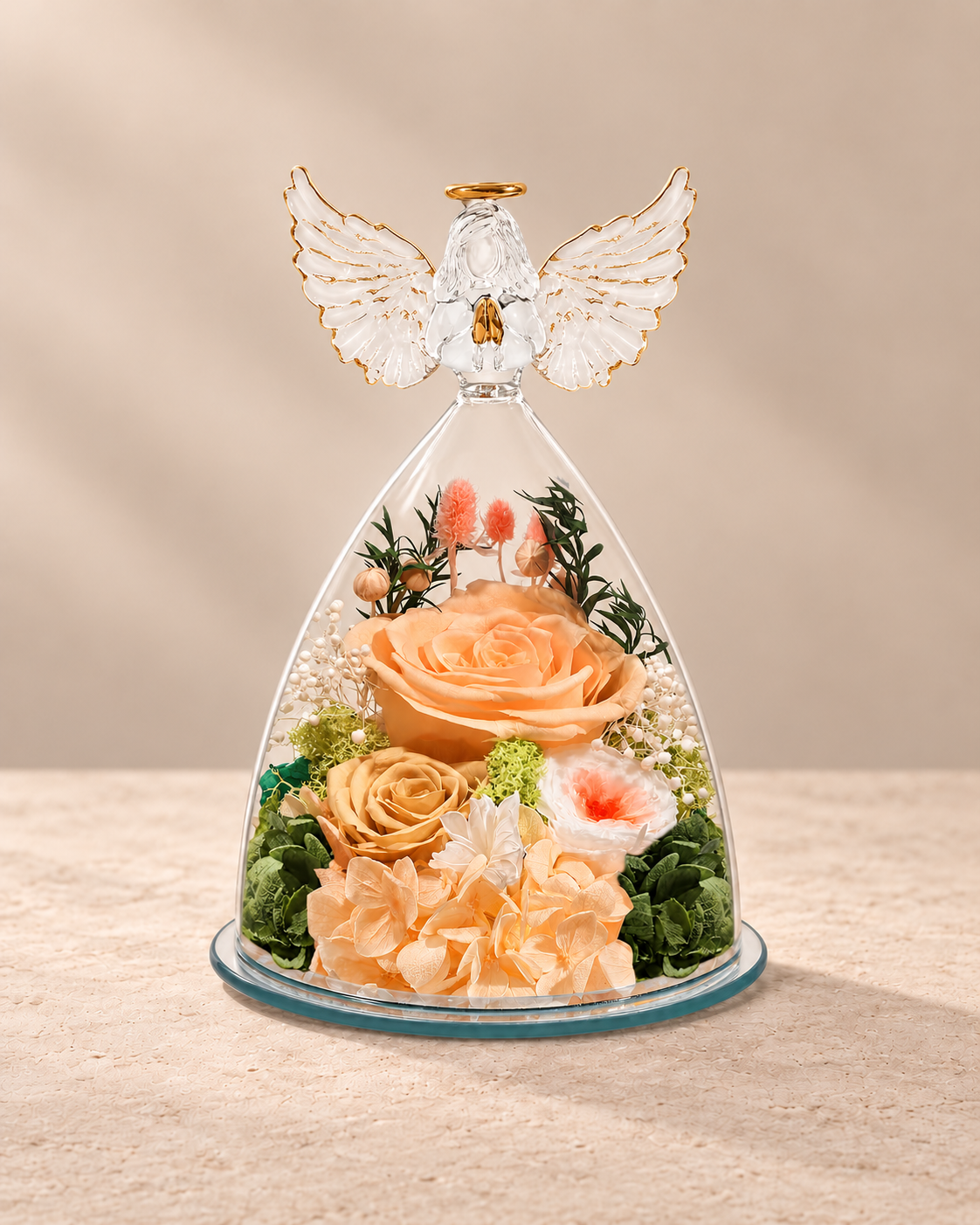 Champagne Angel Wings Keepsake on a warm neutral background