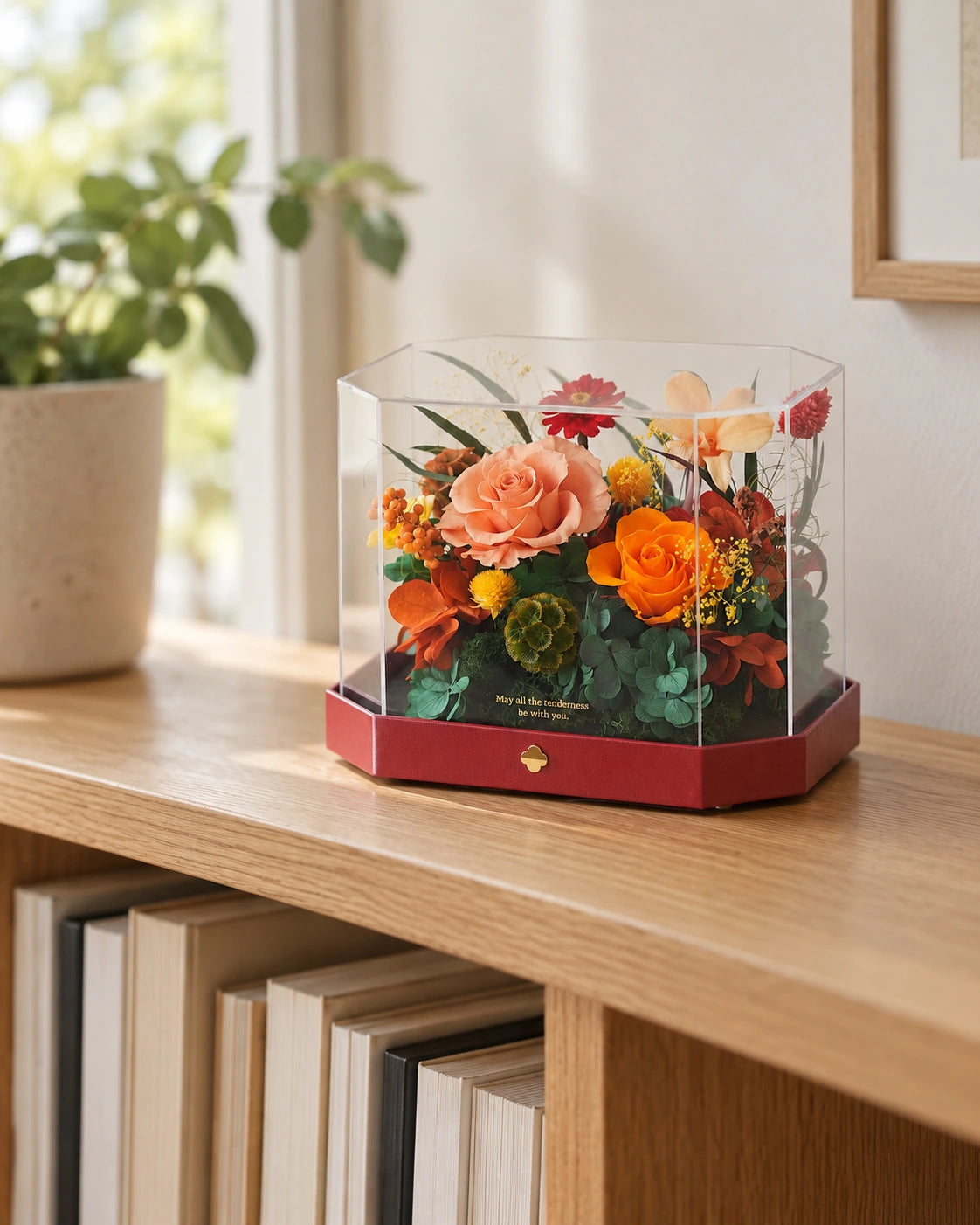 short orange octagonal flower box: product detail or setting