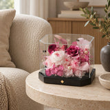 short pink octagonal flower box: product detail or setting