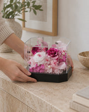 short pink octagonal flower box: product detail or setting