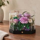 short purple octagonal flower box: product detail or setting