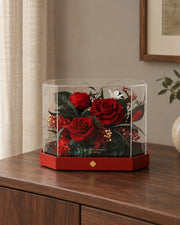 short red octagonal flower box: product detail or setting
