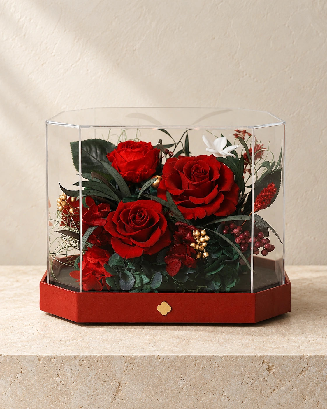 short red octagonal flower box: complete product
