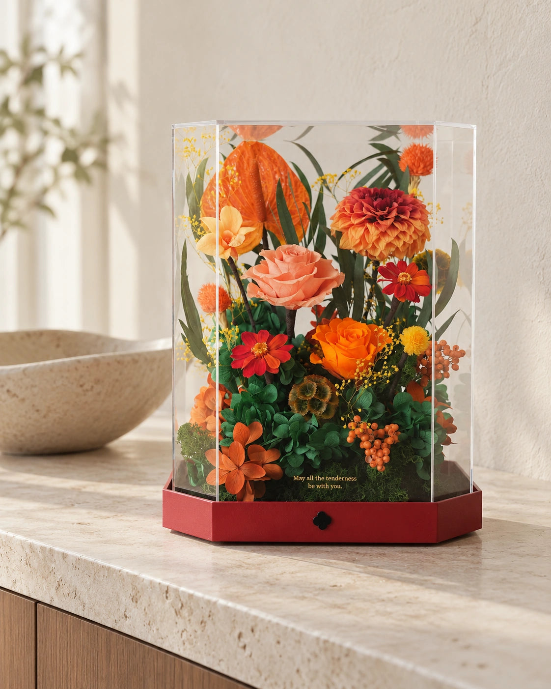 tall orange octagonal flower box: product detail or setting