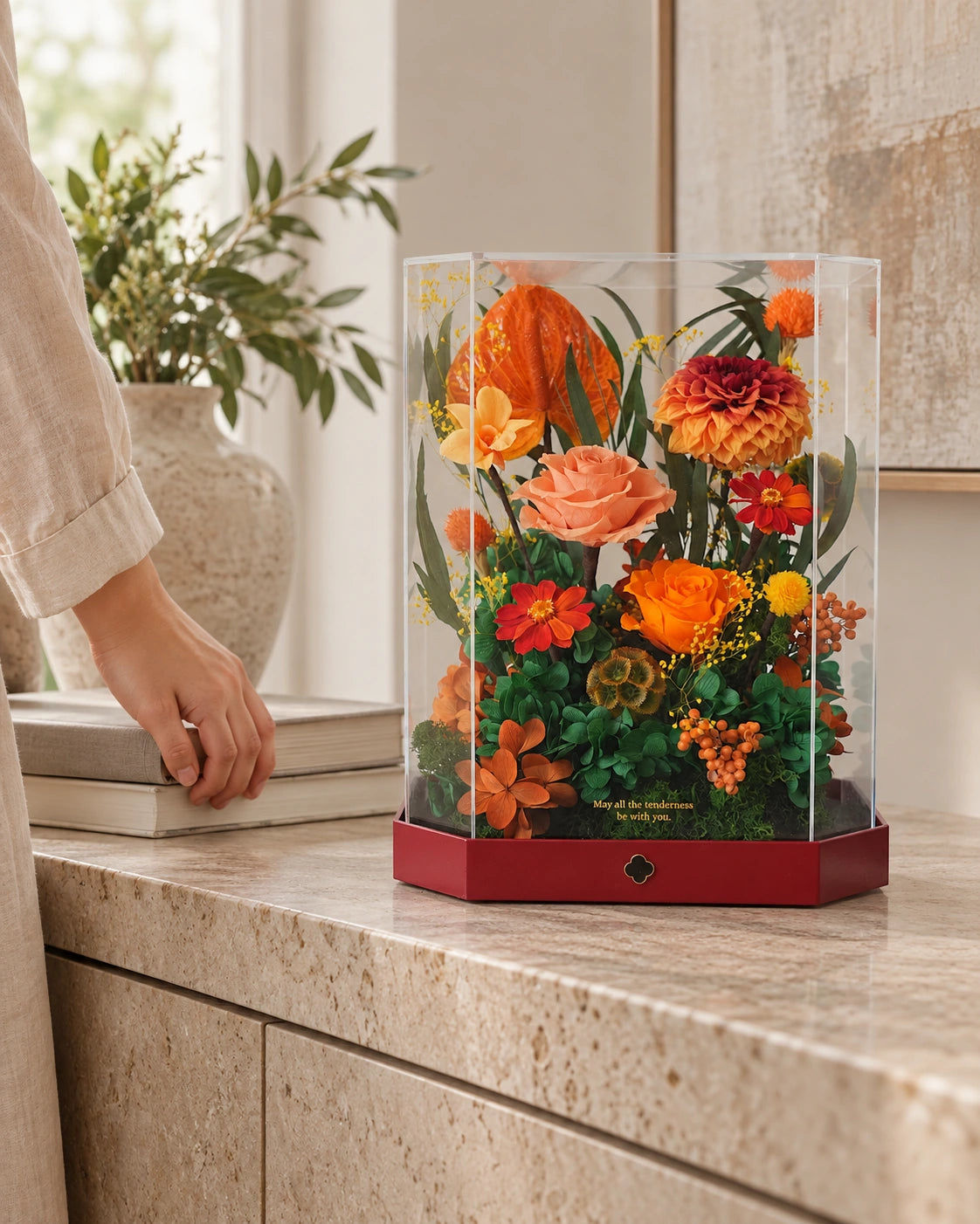 tall orange octagonal flower box: product detail or setting