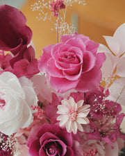 tall pink octagonal flower box: flowers without the clear cover