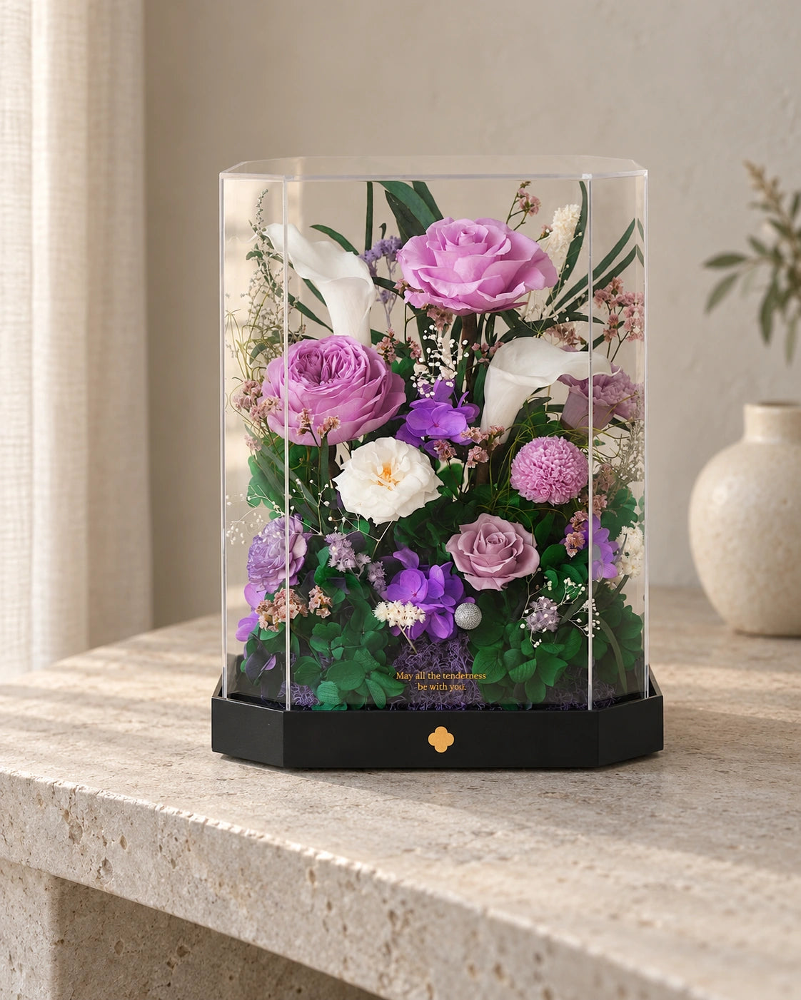 tall purple octagonal flower box: product detail or setting