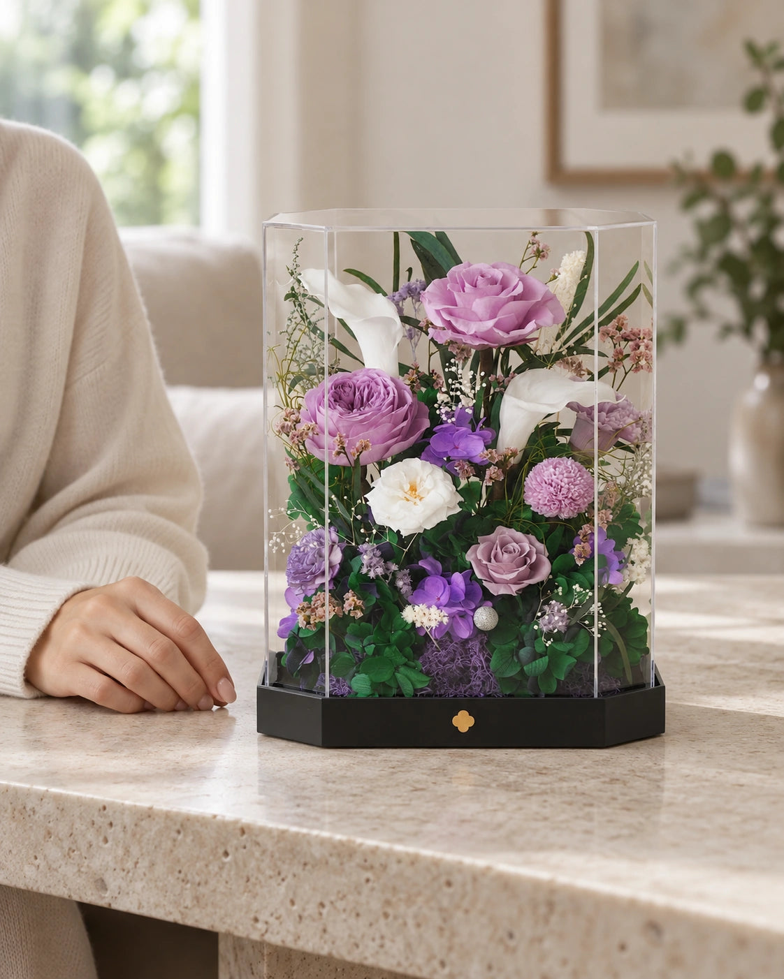 tall purple octagonal flower box: product detail or setting