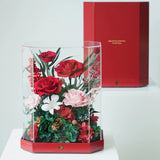 tall red octagonal flower box: product detail or setting