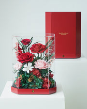 tall red octagonal flower box: product detail or setting