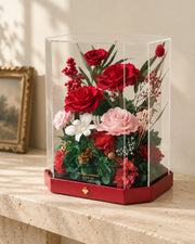 tall red octagonal flower box: product detail or setting