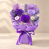 Complete Purple Romance Bouquet on a warm neutral background